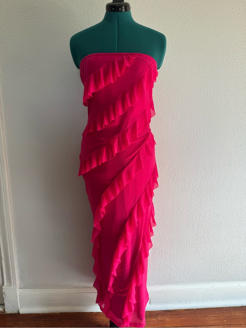 Amazon Strapless Ruffle Maxi Dress - Hot Pink